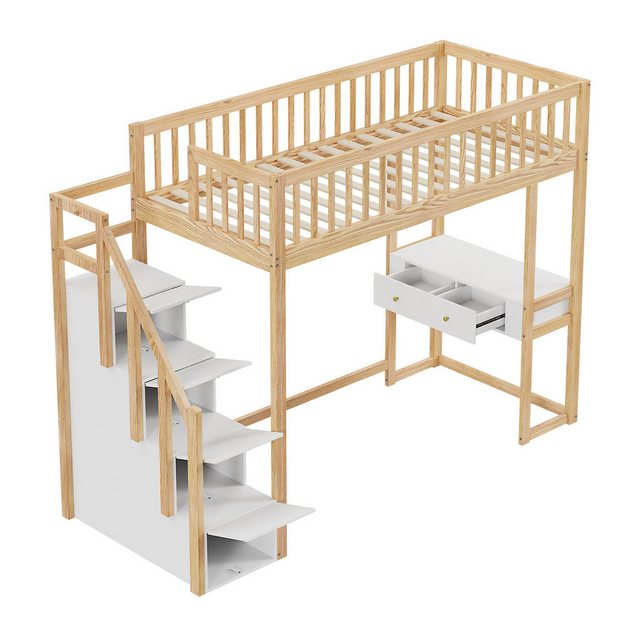 HAUSS SPLOE Kinderbett 90x200 mit Multifunktionstisch, Aufbewahrungstreppe günstig online kaufen