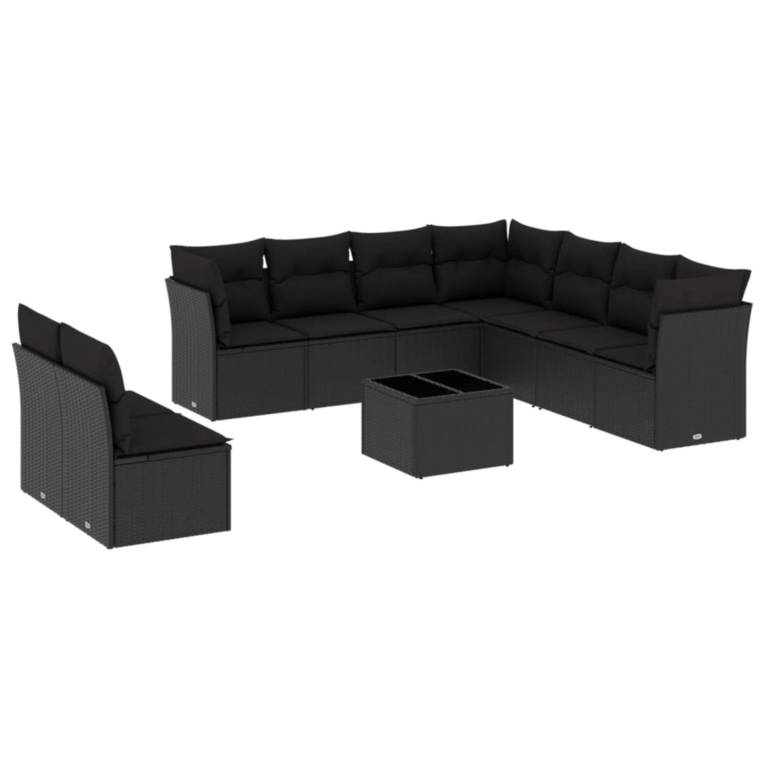 vidaXL 10-tlg Garten-Sofagarnitur mit Kissen Schwarz Poly Rattan Modell 15 günstig online kaufen