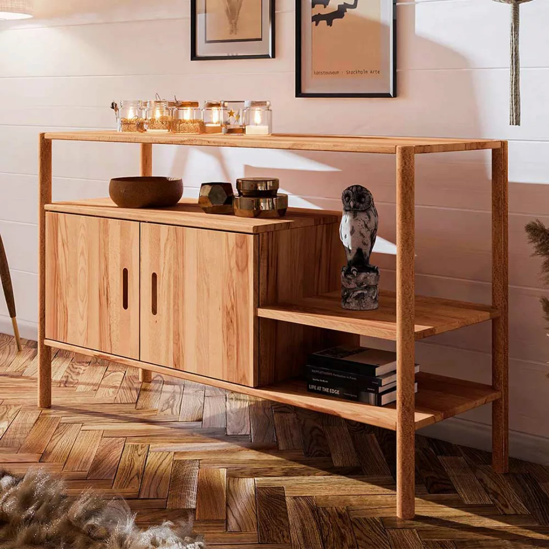 Buchregal mit Türen aus Wildbuche Massivholz modernem Design günstig online kaufen