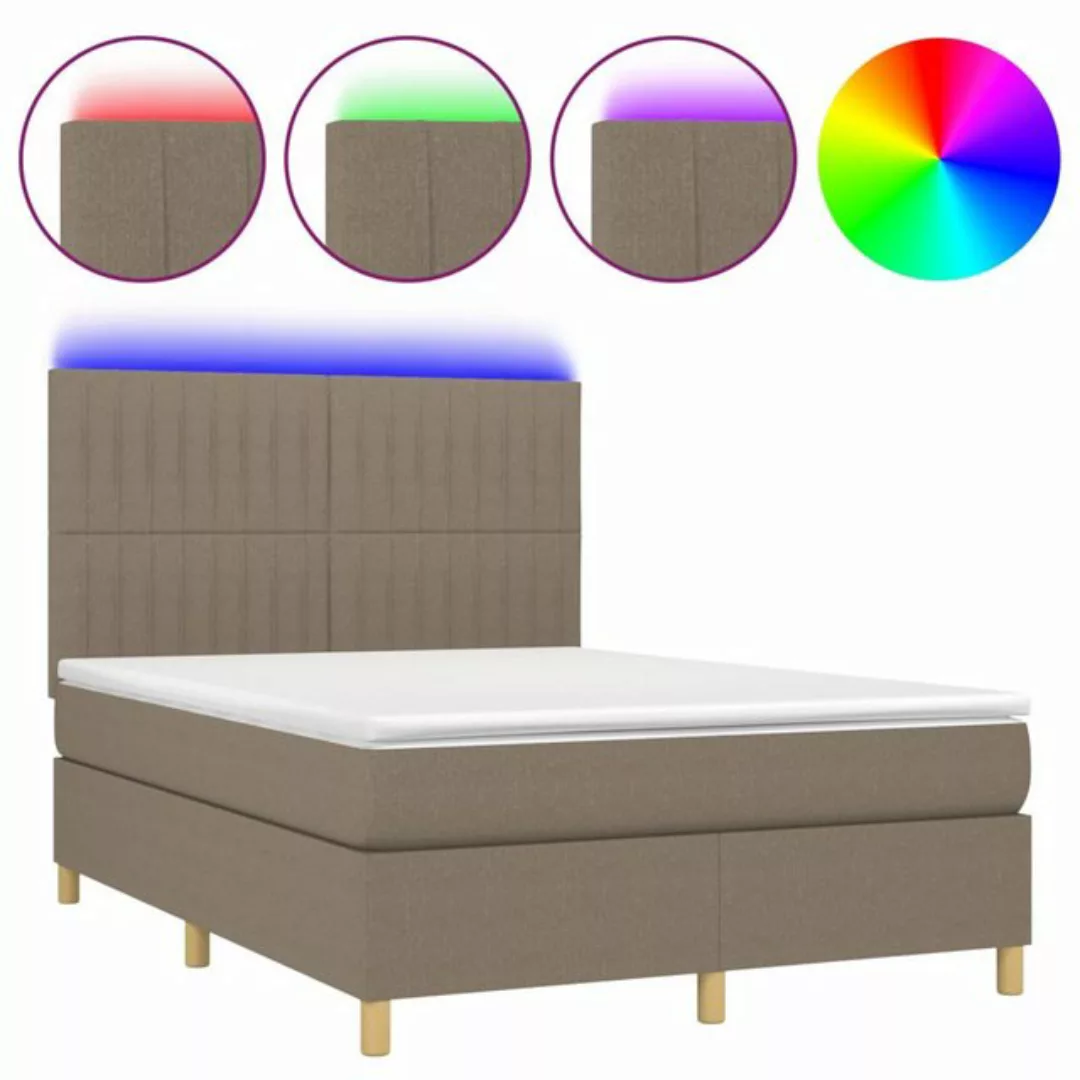 vidaXL Boxspringbett (140 x 200 cm, Streifen Vertikal, Taupe), mit LED günstig online kaufen