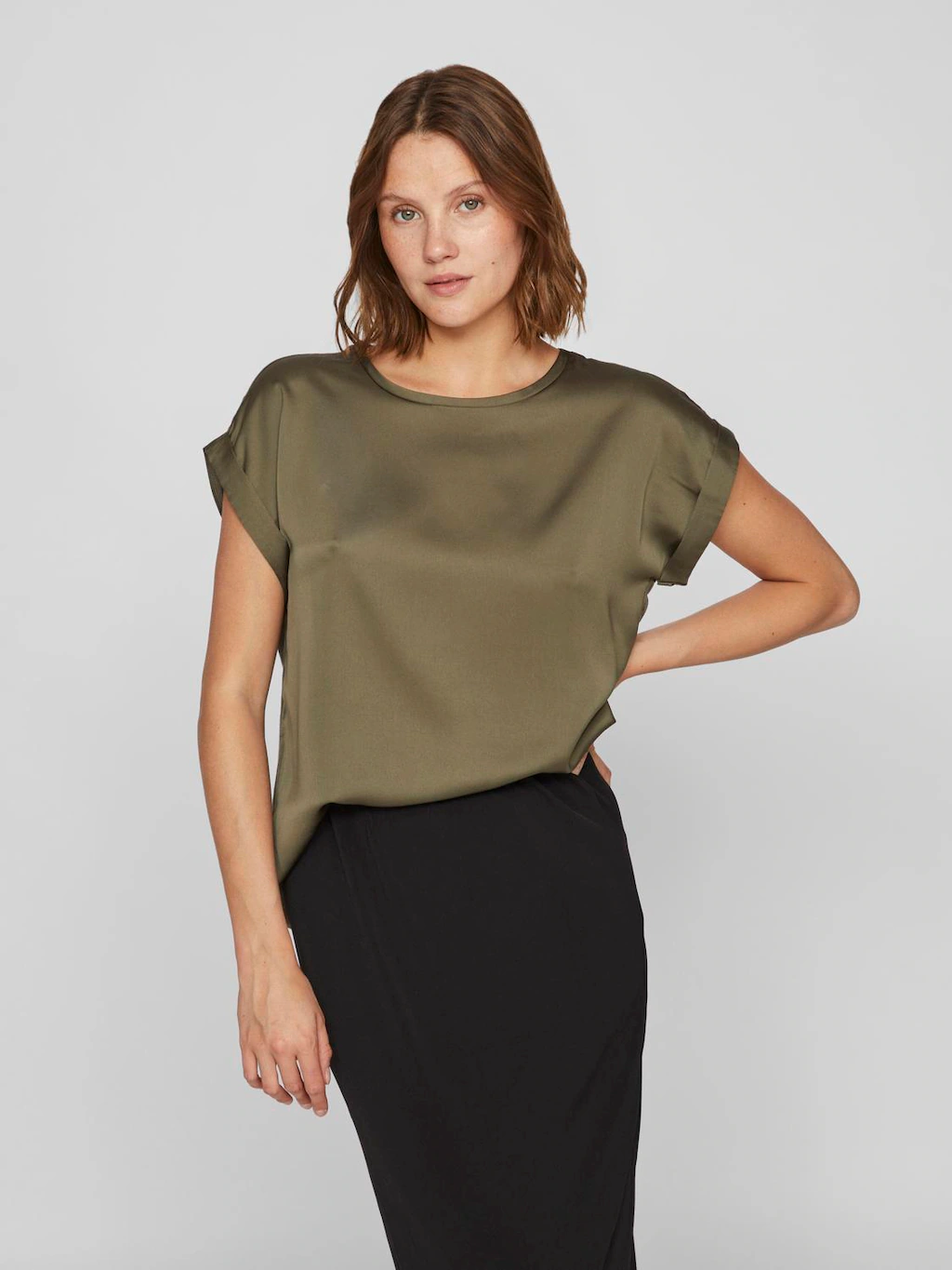 Vila Kurzarmshirt "VIELLETTE S/S SATIN TOP - NOOS", Satin Optik günstig online kaufen