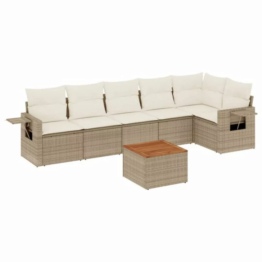 vidaXL Sofaelement 7-tlg. Garten-Sofagarnitur mit Kissen Beige Poly Rattan günstig online kaufen