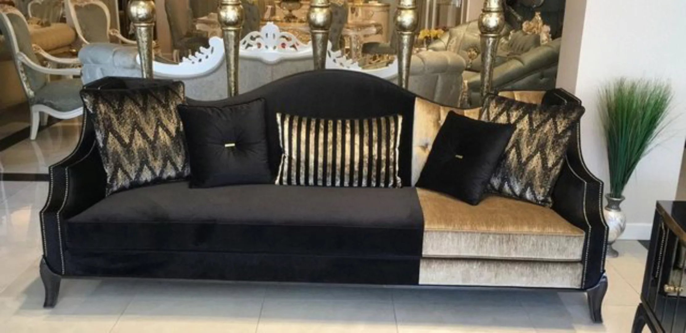 Casa Padrino Sofa Luxus Barock Sofa Schwarz / Gold 250 x 90 x H. 100 cm - W günstig online kaufen
