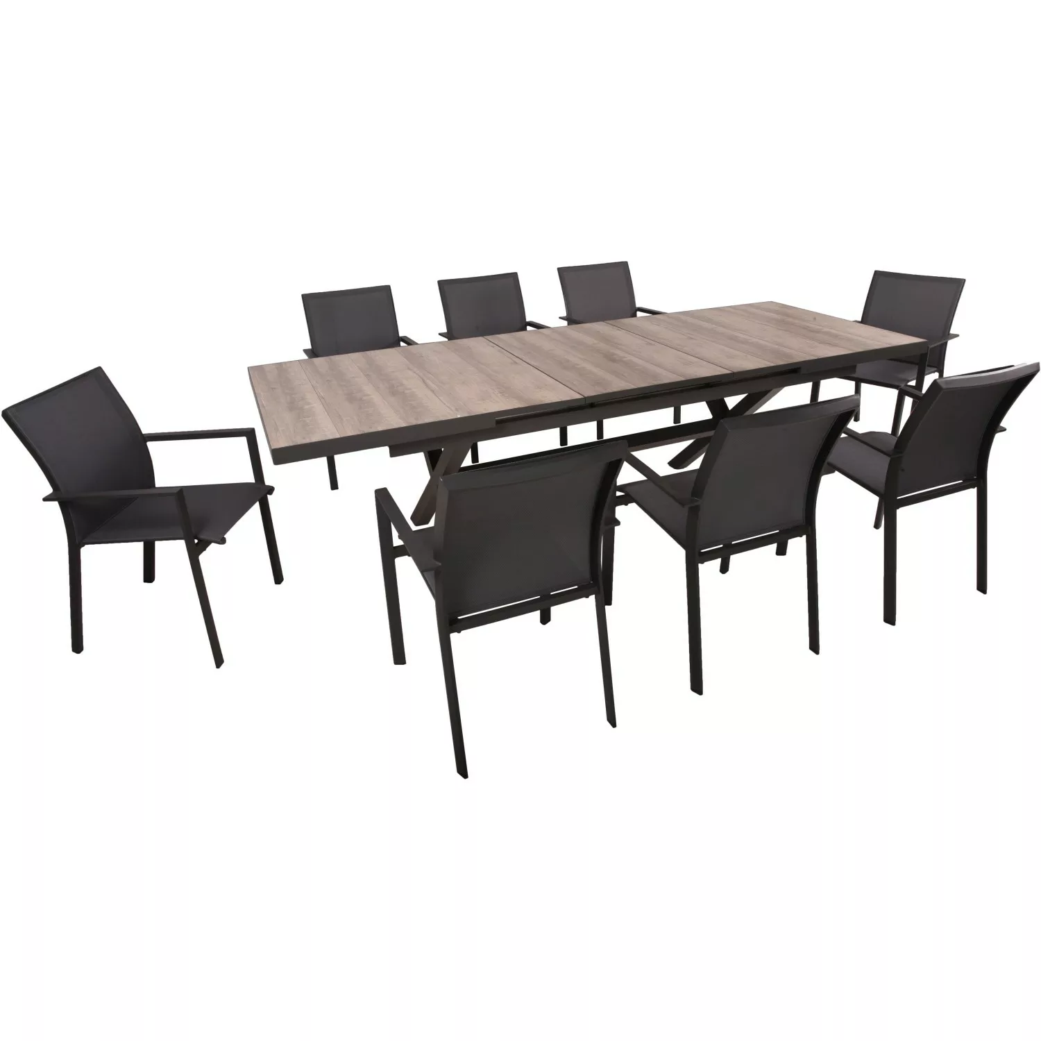 Garden Pleasure Gartenmöbel-Set Rana 9-teilig mit Ausziehtisch Dunkelgrau günstig online kaufen