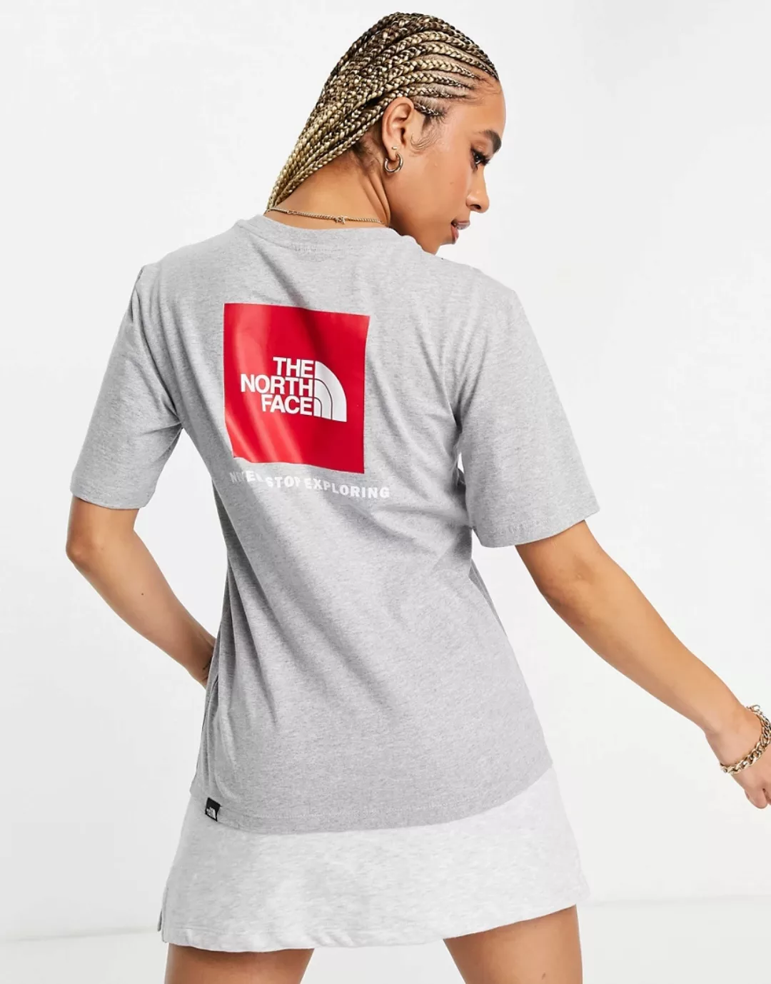The North Face – Red Box – Boyfriend-T-Shirt in Grau günstig online kaufen