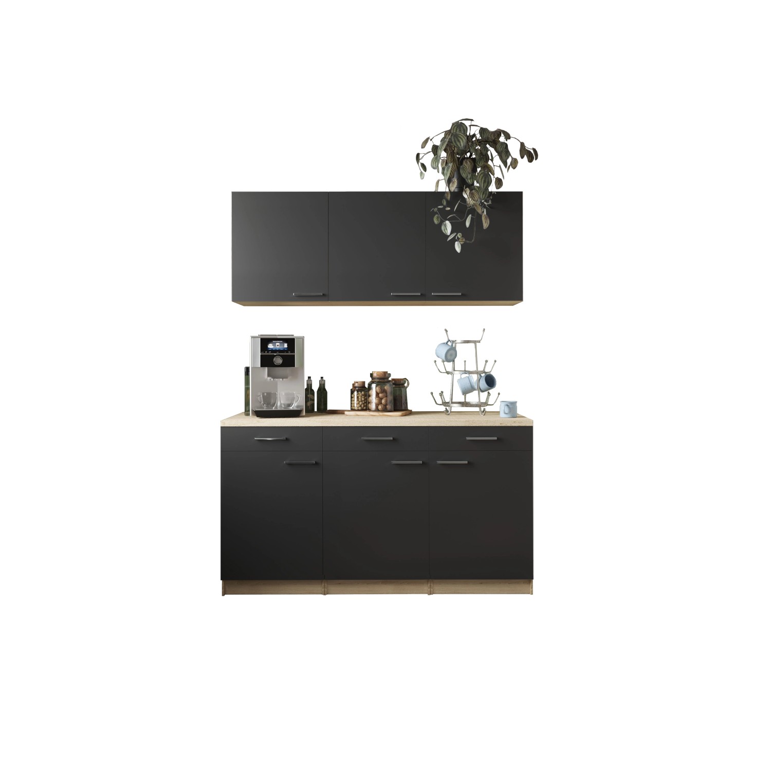 Respekta Küchenmöbel-Set 12 Merle 150 cm Schwarz günstig online kaufen