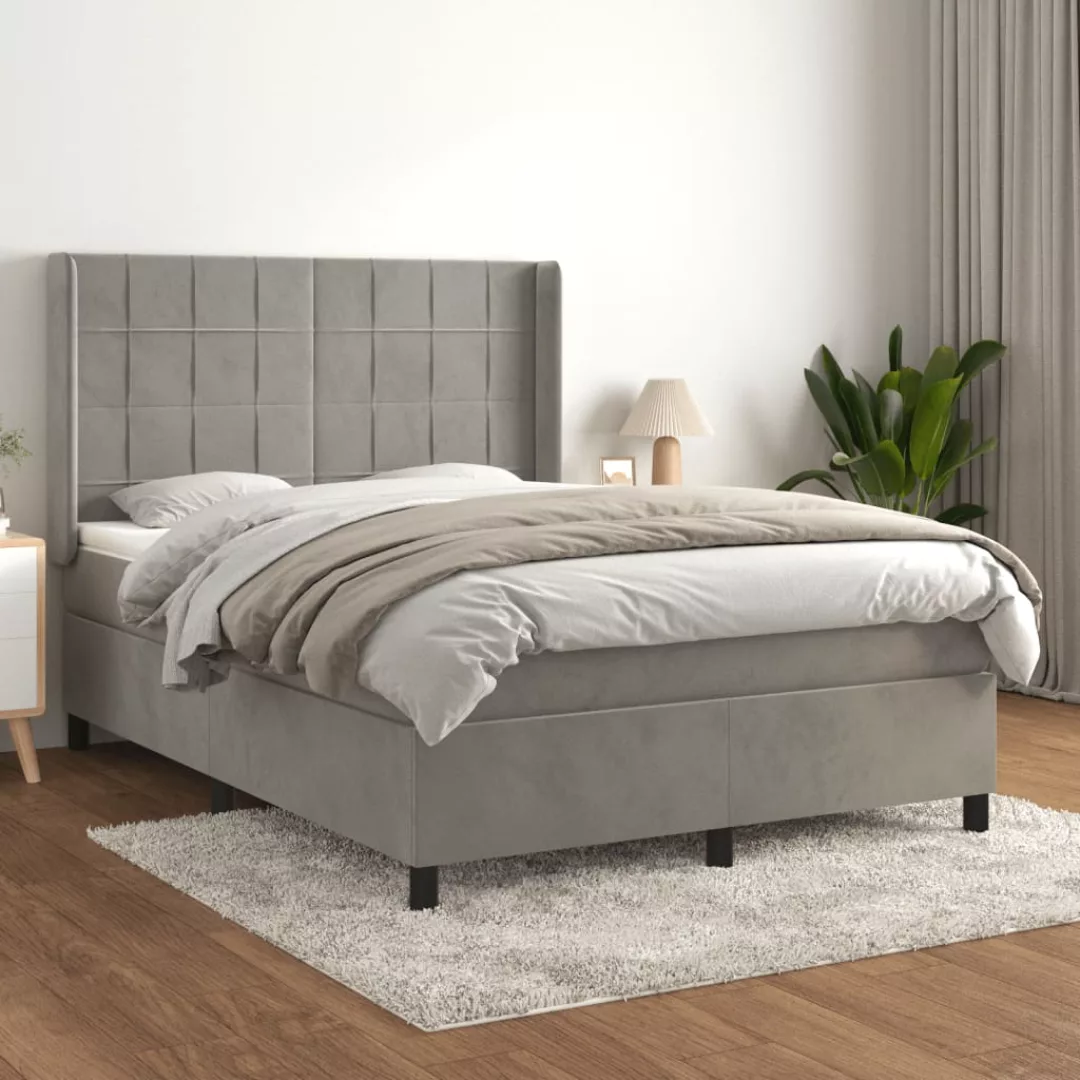 Vidaxl Boxspringbett Mit Matratze Hellgrau 140x200 Cm Samt günstig online kaufen
