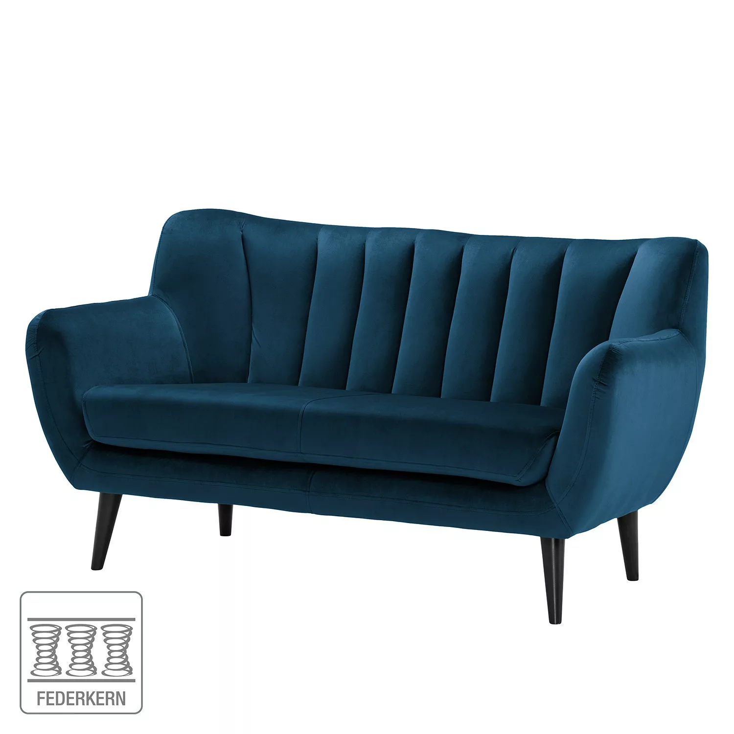 home24 Norrwood Sofa Polva I 2-Sitzer Marineblau Samt 155x82x81 cm günstig online kaufen