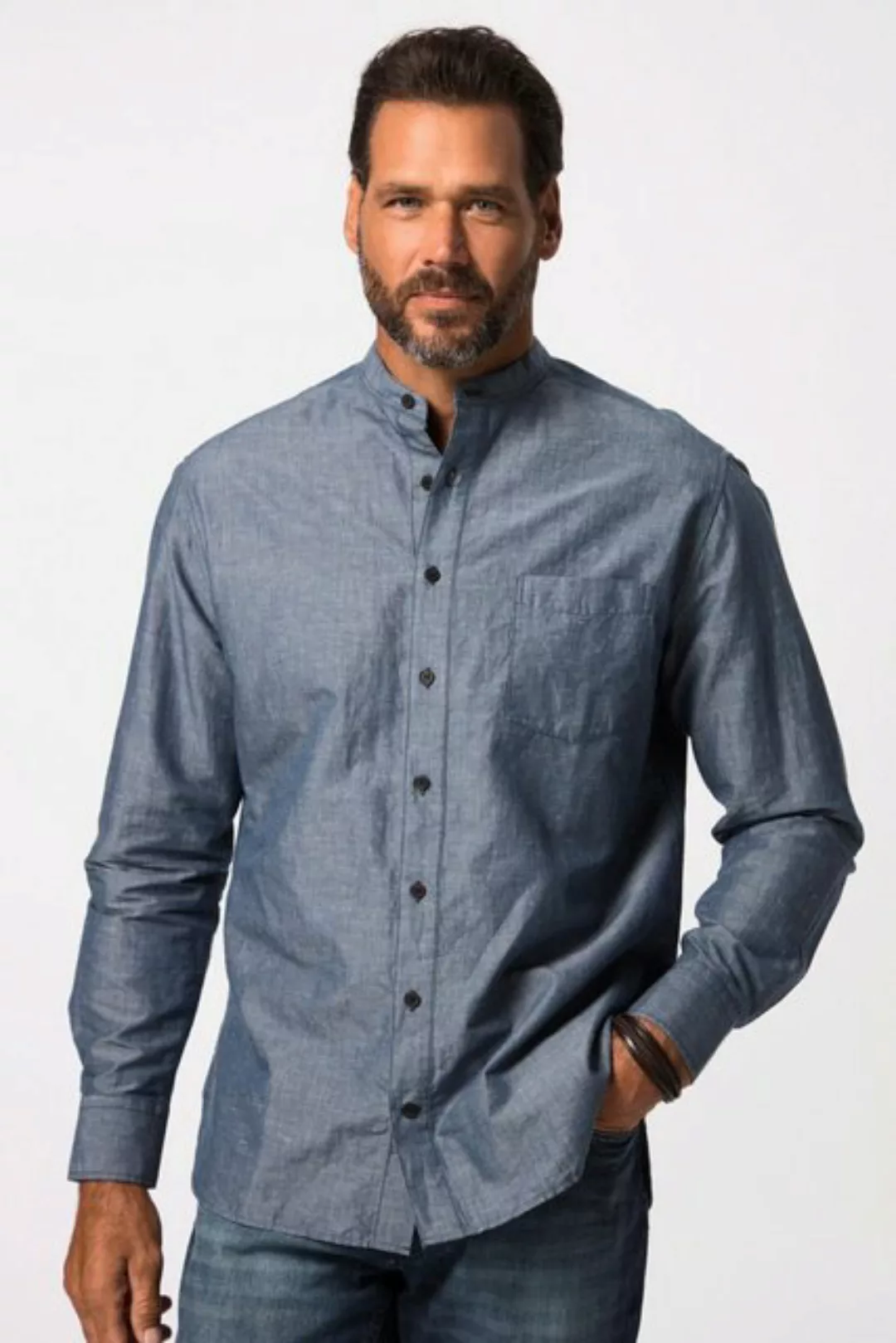 JP1880 Businesshemd Hemd Langarm Jeanslook Stehkragen Modern Fit günstig online kaufen