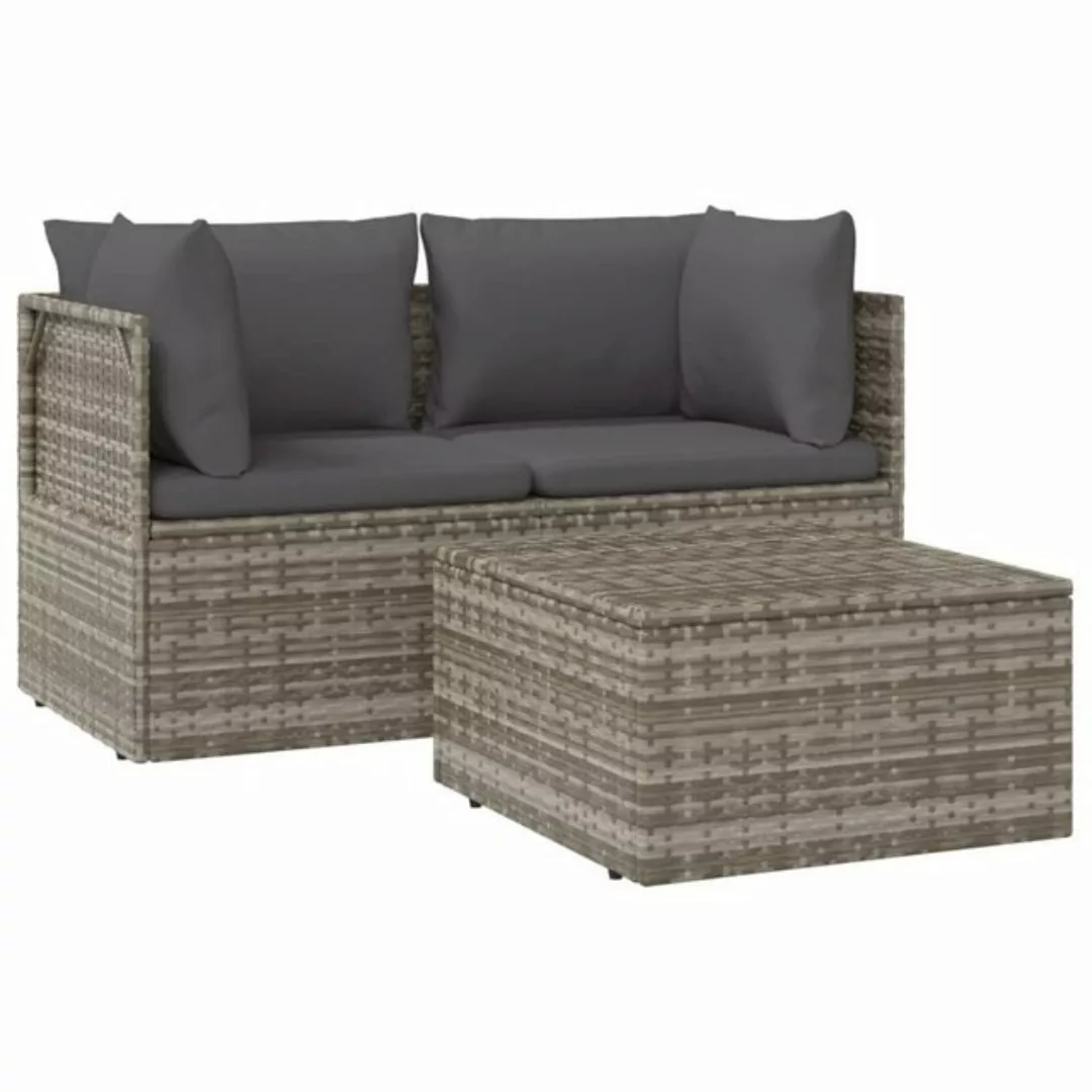 vidaXL Loungesofa 3-tlg. Garten-Lounge-Set mit Kissen Grau Poly Rattan, 1 T günstig online kaufen