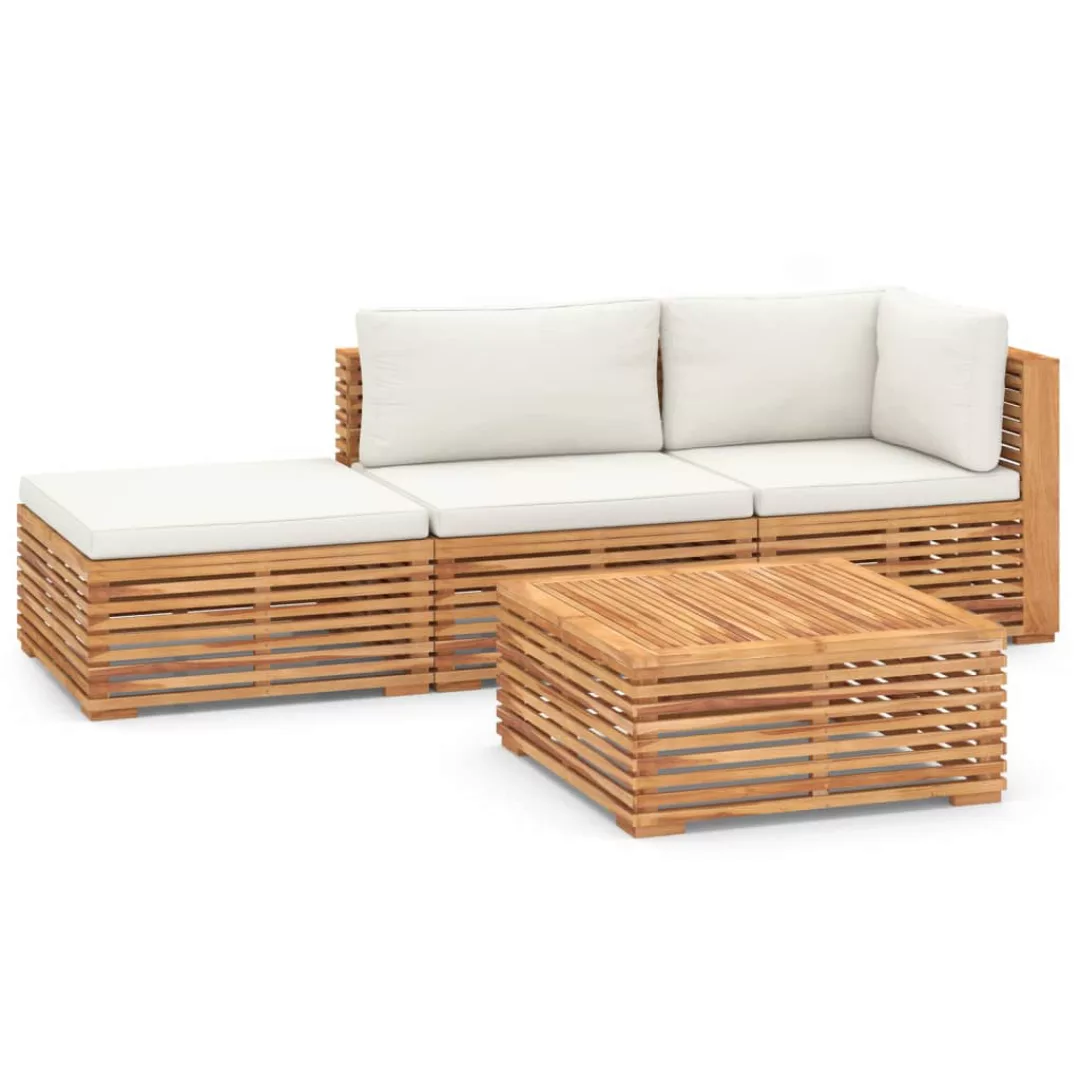 4-tlg. Garten-lounge-set Mit Kissen Creme Massivholz Teak günstig online kaufen