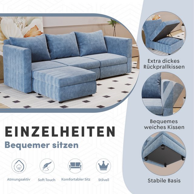 HOMALL Ecksofa L-förmiges Ecksofa Sectional Sofa mit Stauraumbettkasten günstig online kaufen