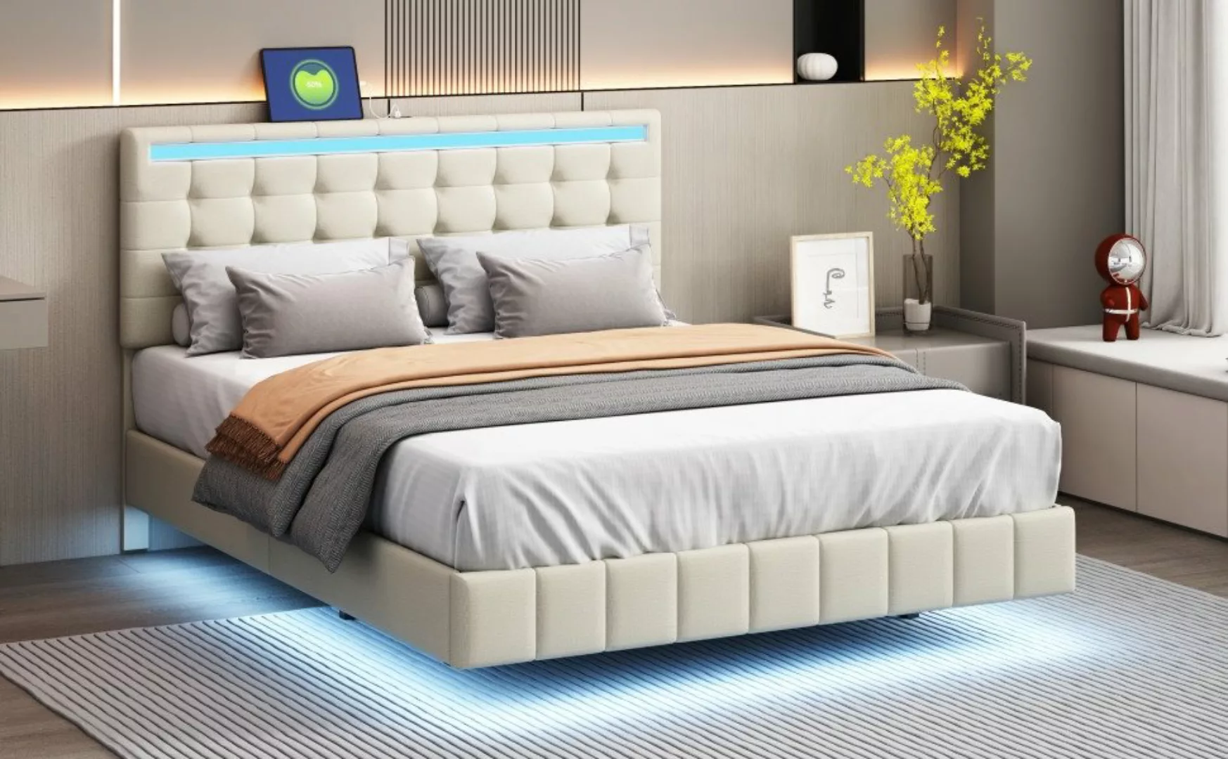 Romance Polsterbett Doppelbett Hängebett Gästebett Leinen, Mit LED Licht un günstig online kaufen