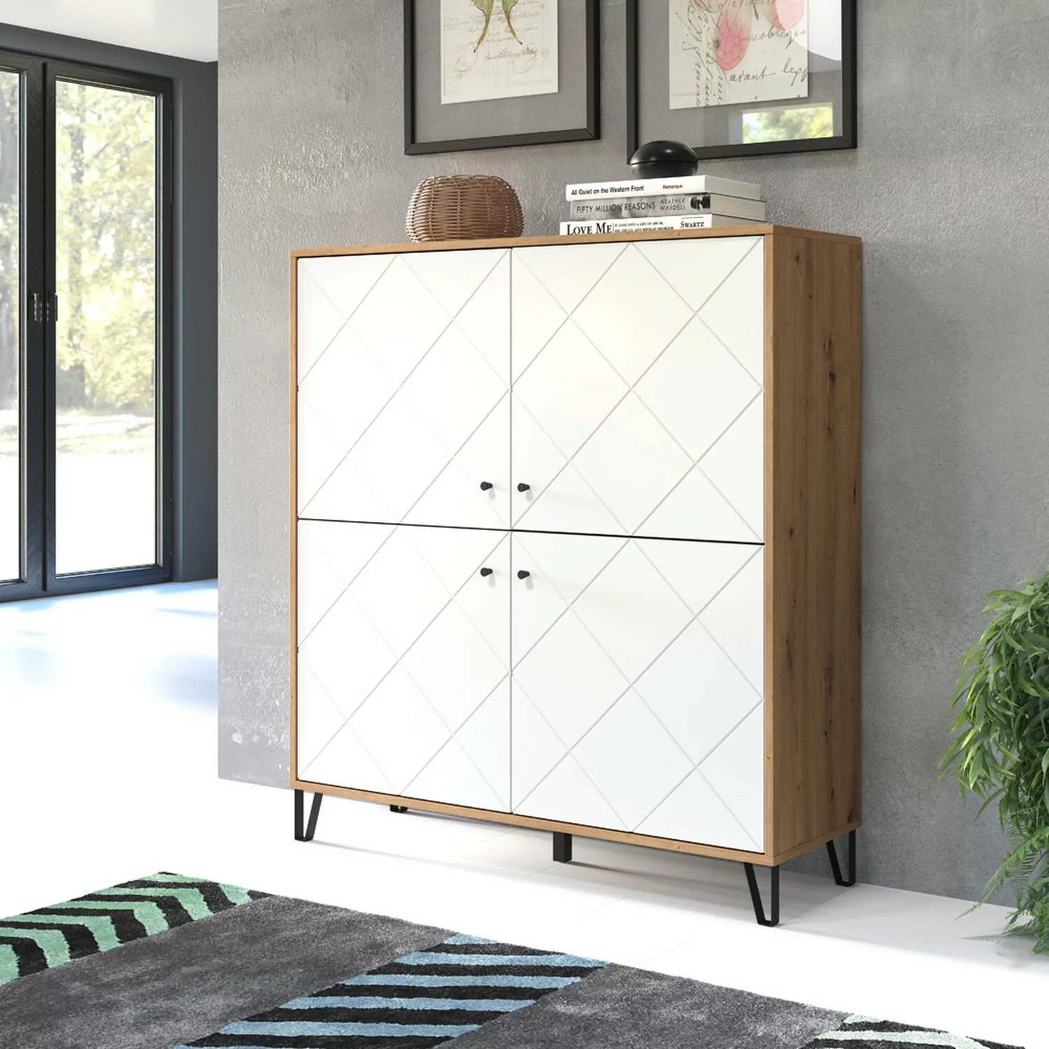 Lomadox Highboard in Artisan Eiche Nb. mit weiß matt TORINO-19 modern mit M günstig online kaufen