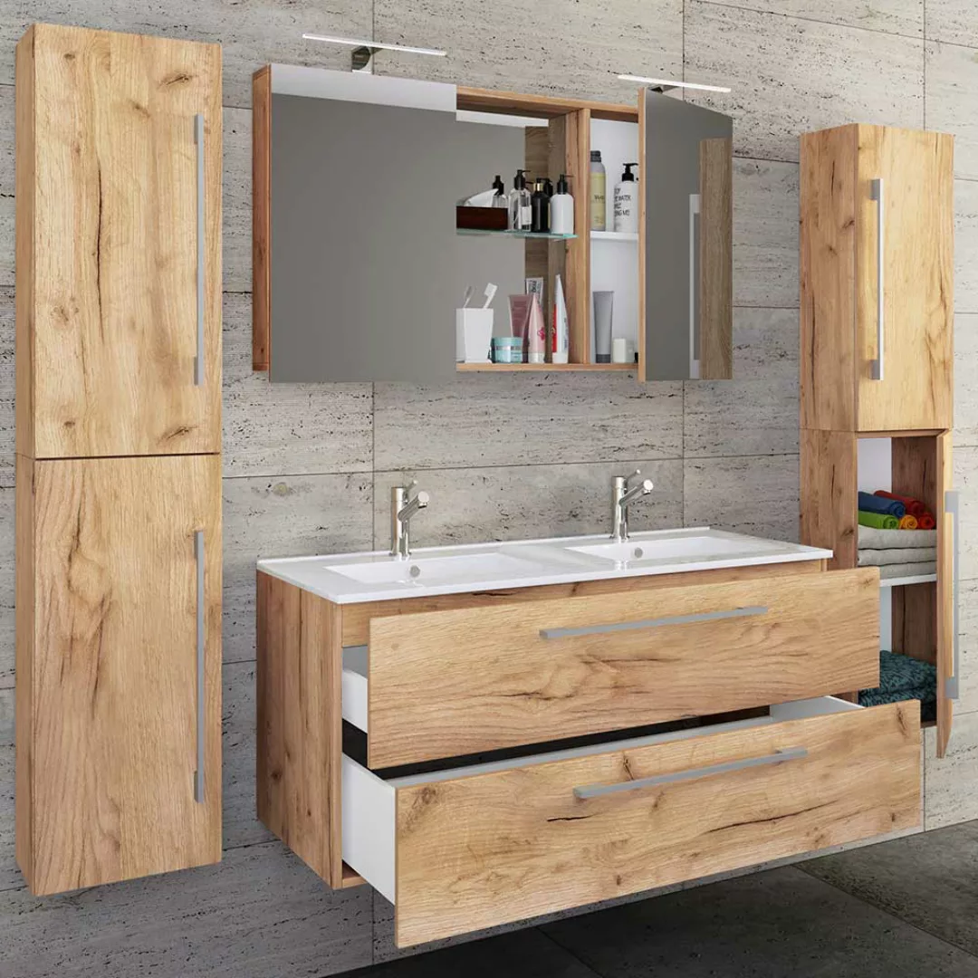 Badezimmermöbel Set Honig-Wildeiche in modernem Design 46 cm tief (vierteil günstig online kaufen