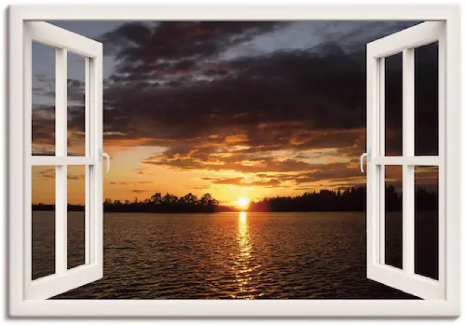 Artland Leinwandbild »Sonnenuntergang am See, weißes Fenster«, Seebilder, ( günstig online kaufen