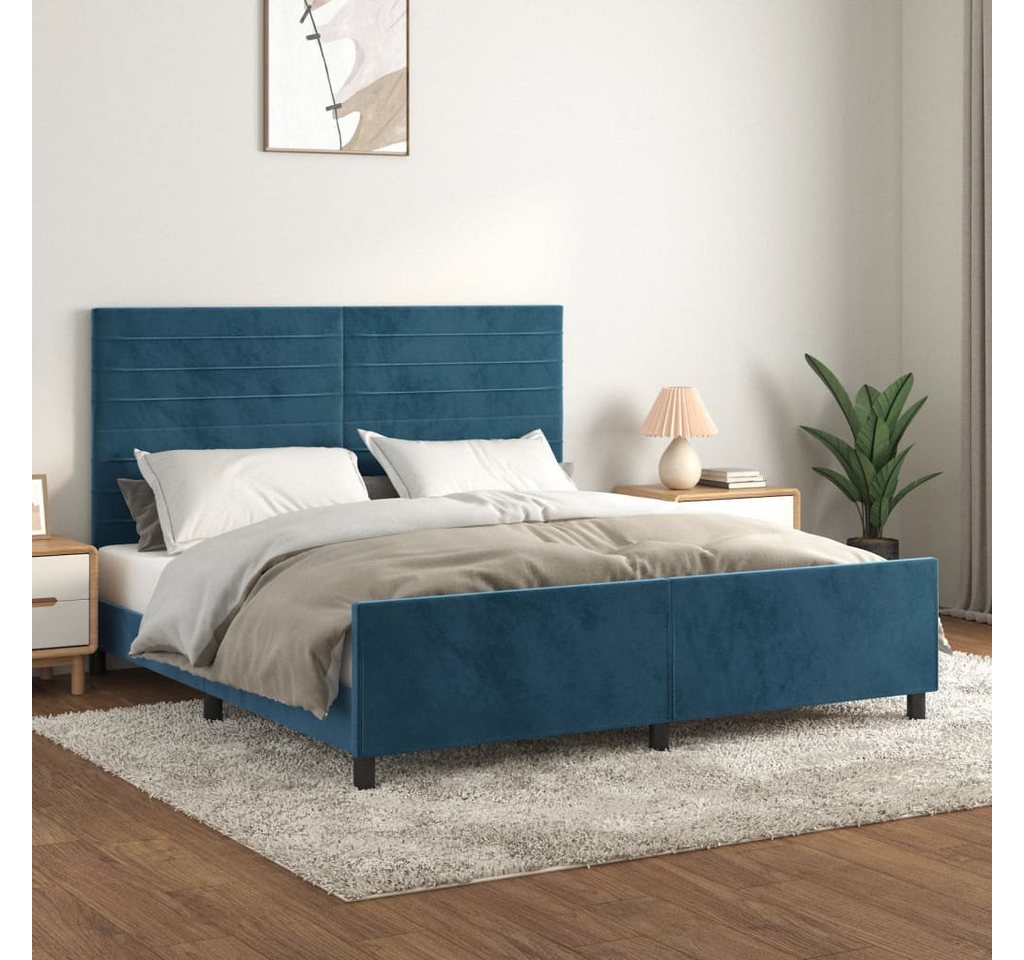 vidaXL Bettgestell Bettgestell mit Kopfteil Dunkelblau 160x200 cm Samt Bett günstig online kaufen