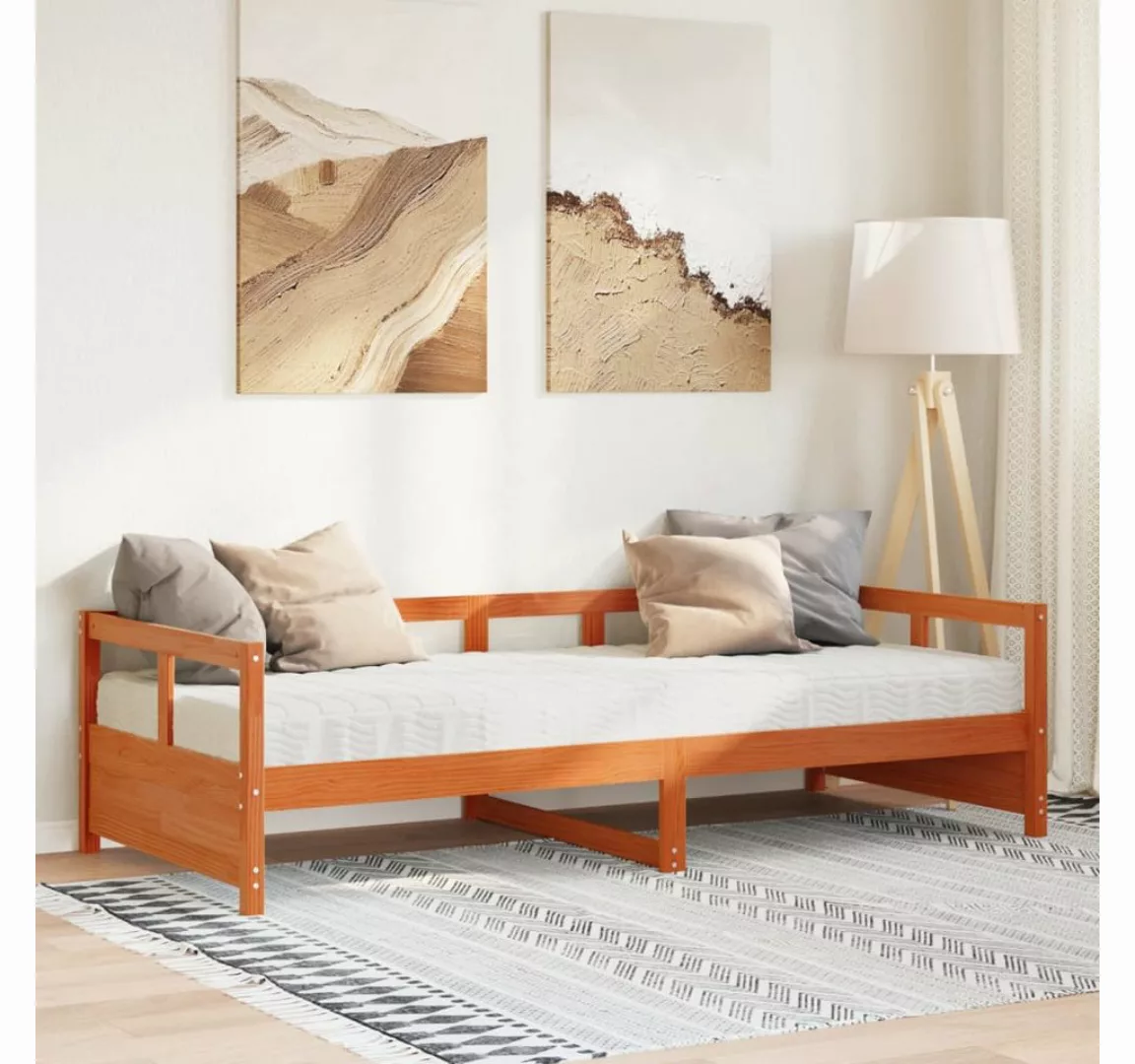 vidaXL Bett, Tagesbett mit Matratze Wachsbraun 90x190 cm Massivholz Kiefer günstig online kaufen