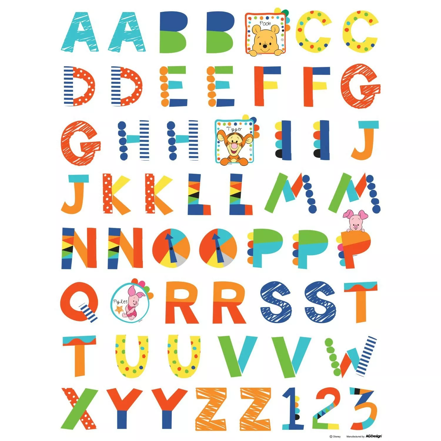 Disney Wandtattoo Pu Der Bär Alphabet Orange Grün und Blau 65 x 85 cm 60020 günstig online kaufen