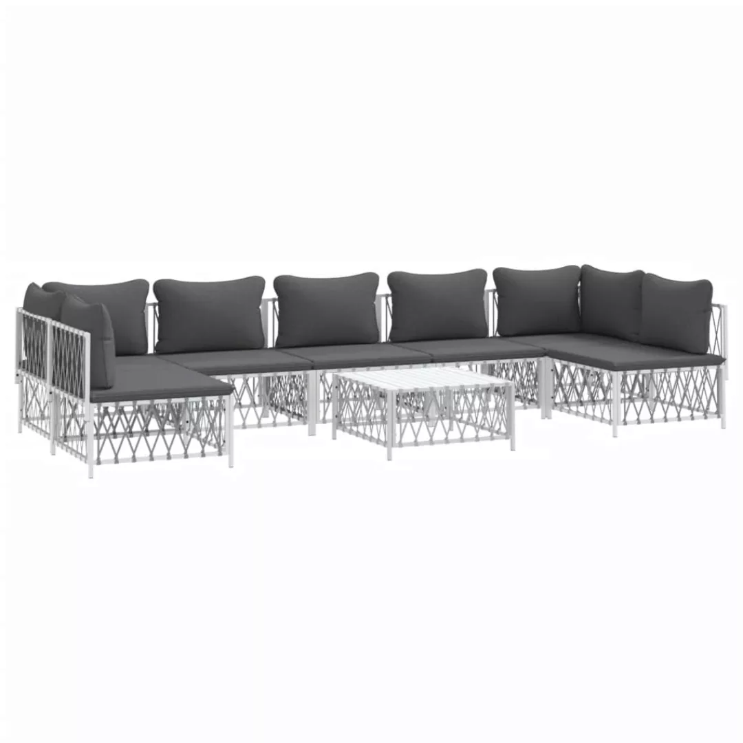 Vidaxl 8-tlg. Garten-lounge-set Mit Kissen Weiß Stahl günstig online kaufen