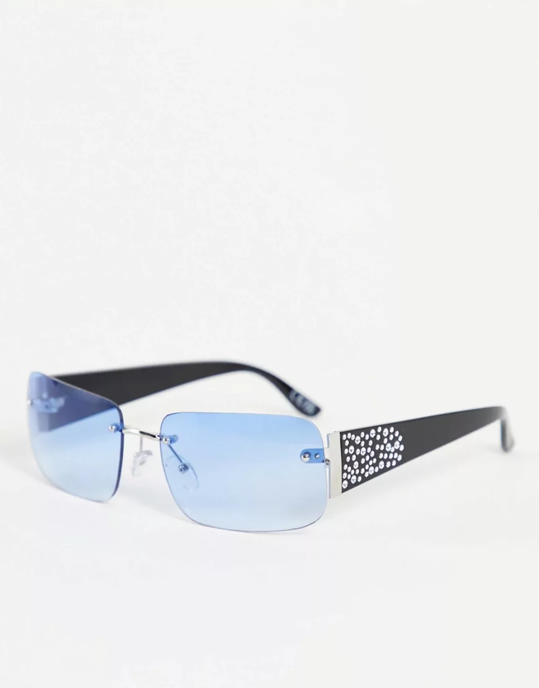 ASOS DESIGN – Randlose Sonnenbrille im Stil der 90er-Jahre mit blauen Gläse günstig online kaufen