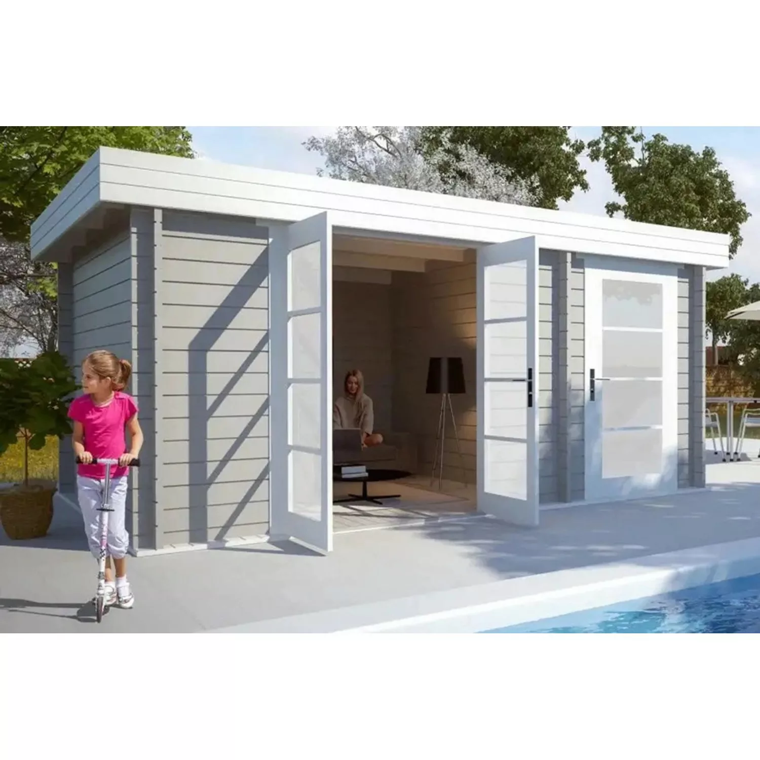 Carlsson Gartenhaus Modern-E Flachdach Imprägniert 450 cm x 292 cm günstig online kaufen