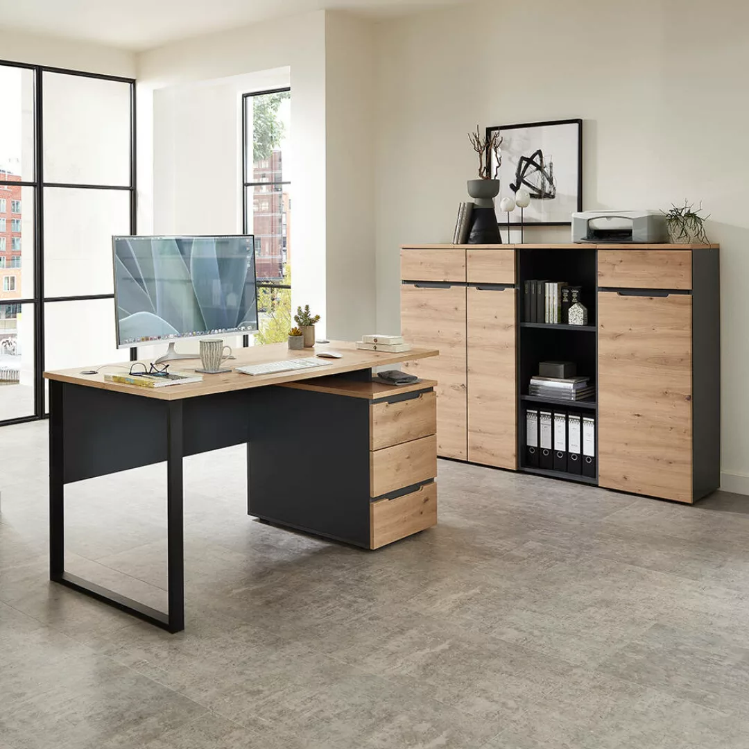 Büromöbel Set 4-teilig MANRESA-36 mit 150cm Schreibtisch in graphit und Eic günstig online kaufen