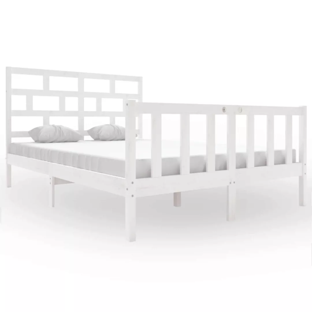 vidaXL Bettgestell Massivholzbett Weiß Kiefer 150x200 cm 5FT King Size Bett günstig online kaufen