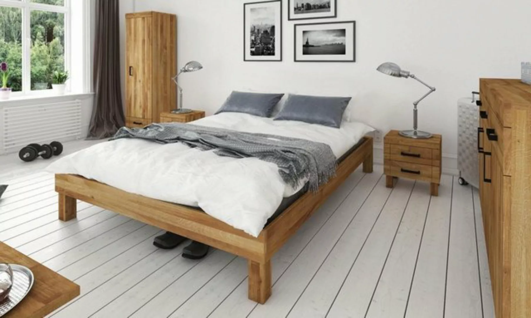 Natur24 Bett Bett Ringo 2 Sonderlänge 180x210 Wildeiche o. Kopfteil mit Hol günstig online kaufen