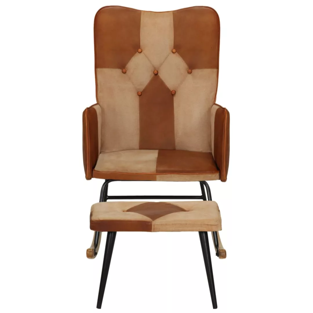 Vidaxl Schaukelstuhl Mit Hocker Braun Echtleder Und Canvas günstig online kaufen