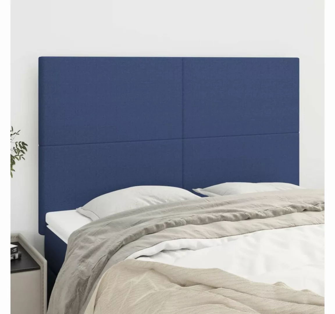 vidaXL Bett, Kopfteile 4 Stk. Blau 72x5x78/88 cm Stoff günstig online kaufen