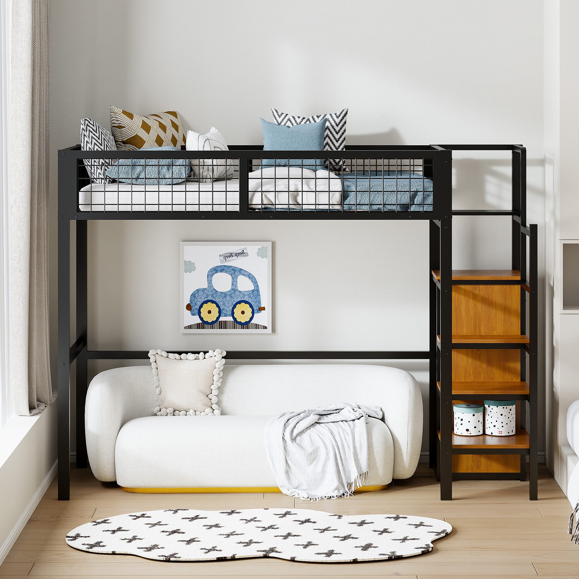 OKWISH Metallbett Kinderbett Einzelbett Stauraumbett Funktionsbett günstig online kaufen