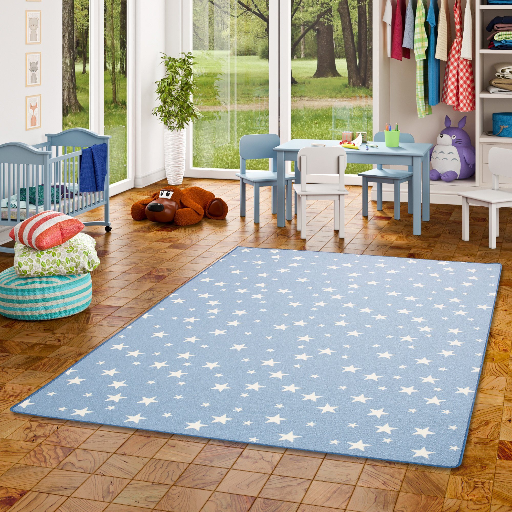 Snapstyle Kinder Spiel Teppich Sterne Blau 100x100cm günstig online kaufen
