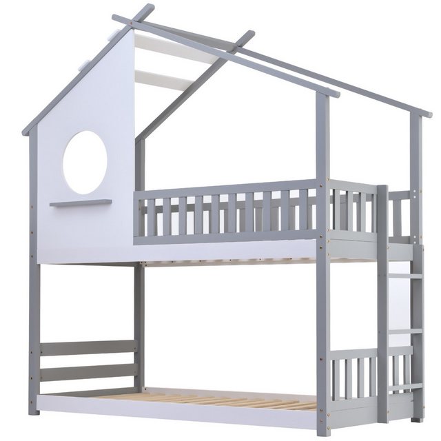 WISHDOR Kinderbett Jugendbett Hausbett Massivholzbett (Grau+weiß (200x90cm) günstig online kaufen