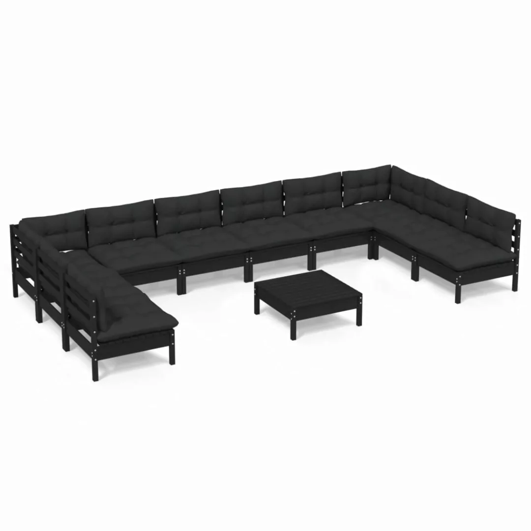 11-tlg. Garten-lounge-set Mit Kissen Schwarz Kiefer Massivholz günstig online kaufen