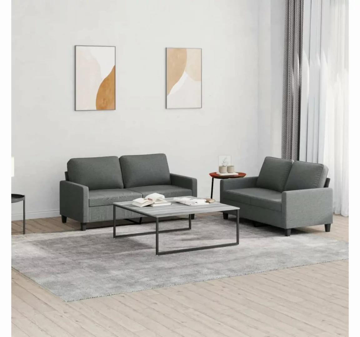 vidaXL Sofa Sofagarnitur mit Kissen Stoff, Standard, Dunkelgrau günstig online kaufen