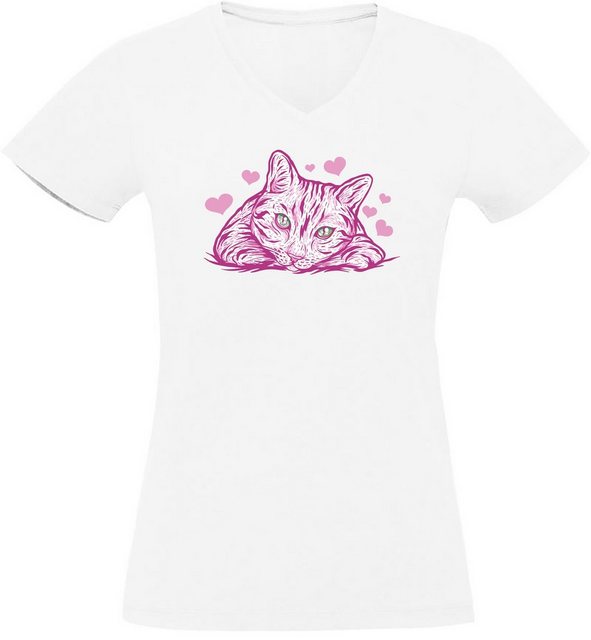 MyDesign24 T-Shirt Damen Katzen Print Shirt bedruckt - Pinke Katze mit Herz günstig online kaufen