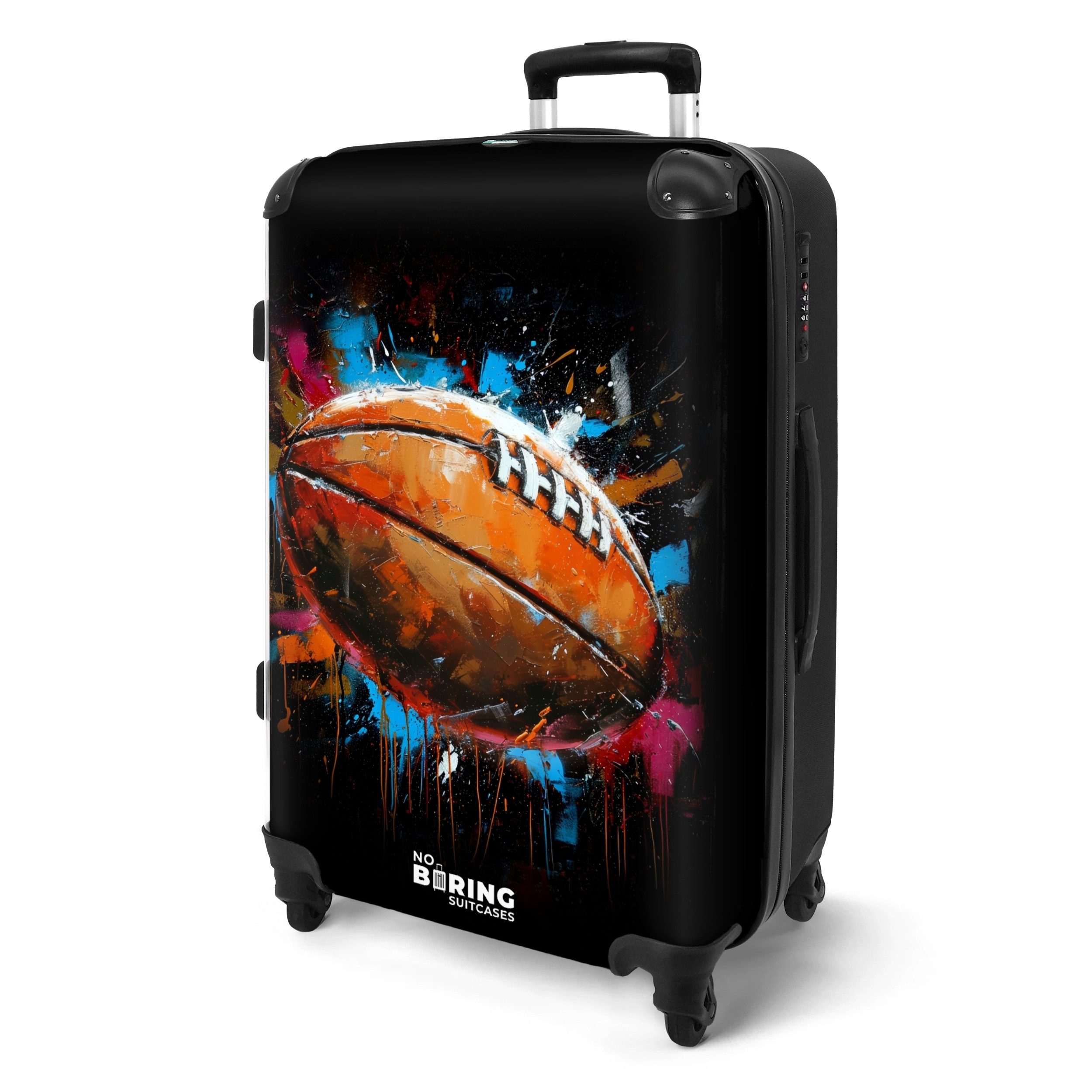NoBoringSuitcases.com© Hartschalen-Trolley Rugby-Ball umgeben von Graffiti günstig online kaufen