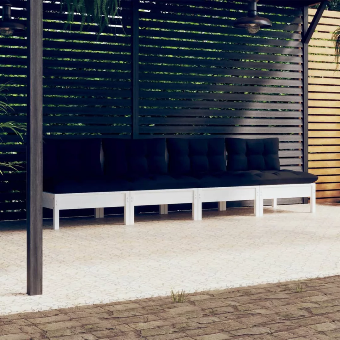 vidaXL Loungesofa 4-Sitzer-Gartensofa mit Anthrazit Kissen Massivholz Kiefe günstig online kaufen