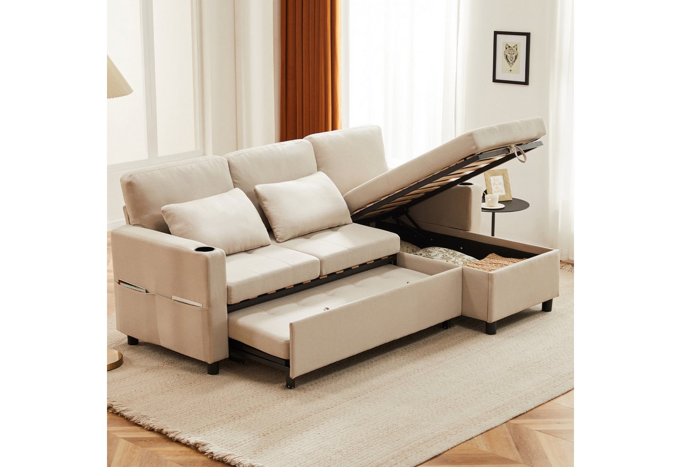 SeedWave Schlafsofa L-förmiges 3-Sitzer Sofa mit Schlaffunktion, Schlafsofa günstig online kaufen