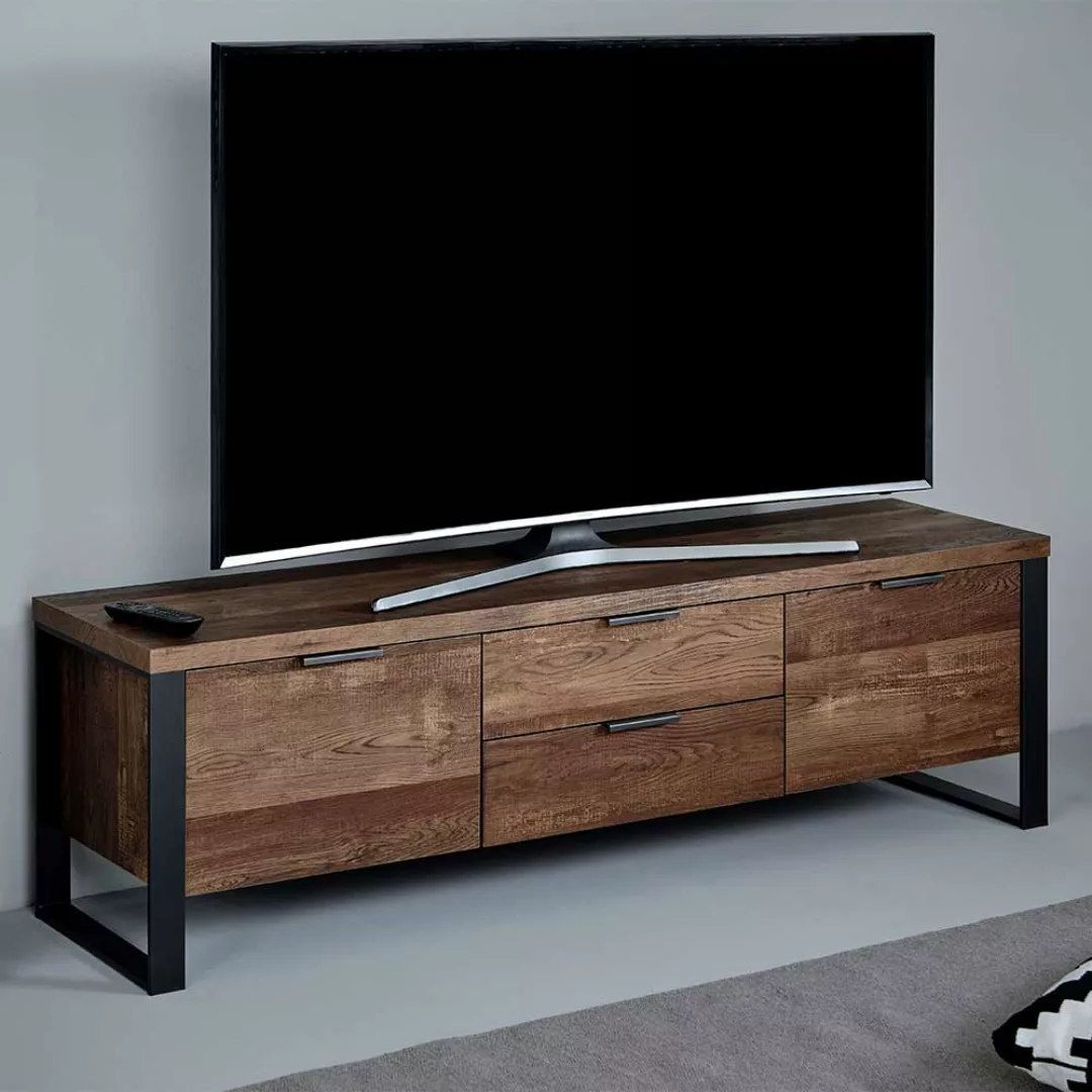 TV Unterschrank in Eiche dunkel und Schwarz 45 cm hoch günstig online kaufen