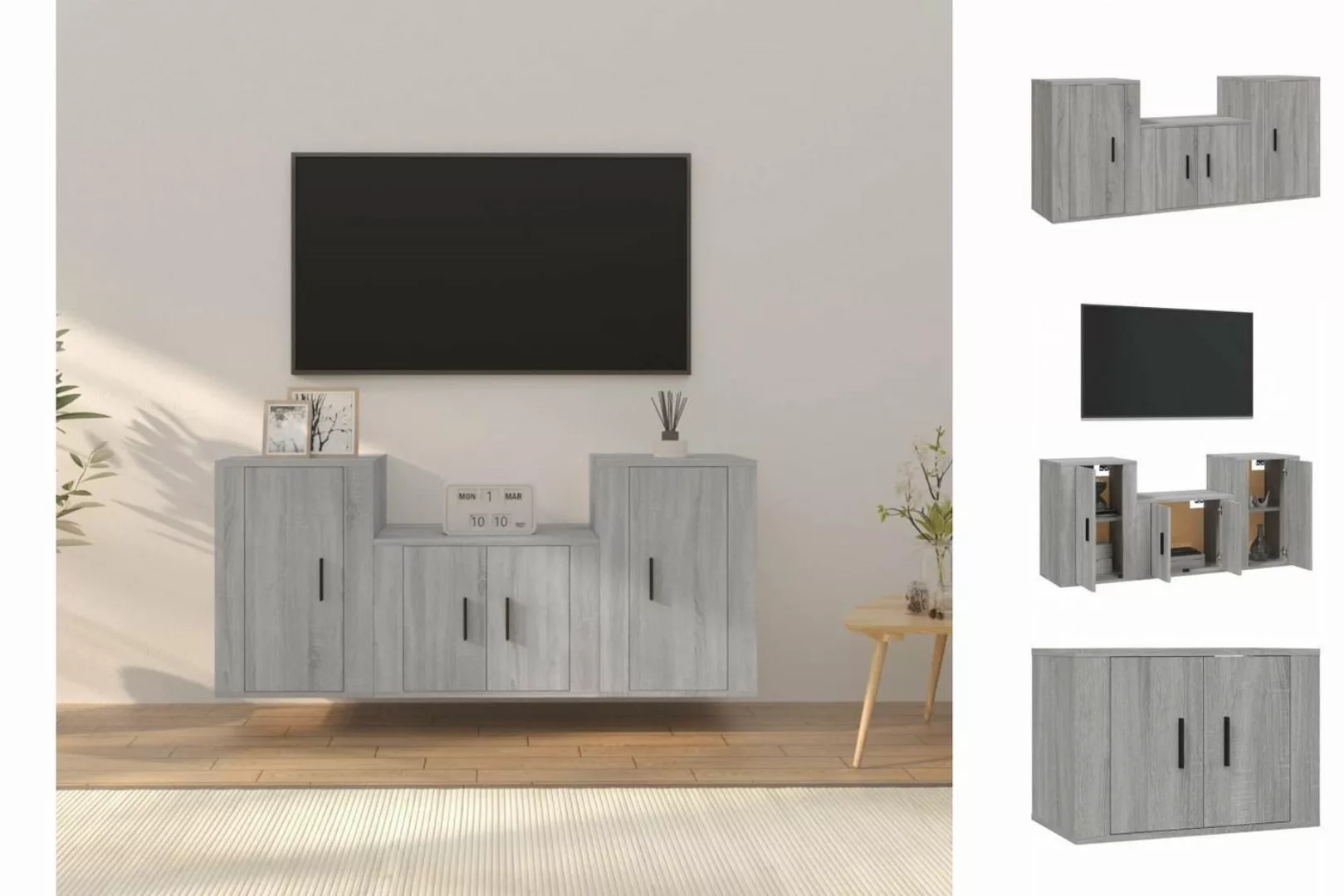 Vidaxl 3-tlg. Tv-schrank-set Grau Sonoma Holzwerkstoff günstig online kaufen