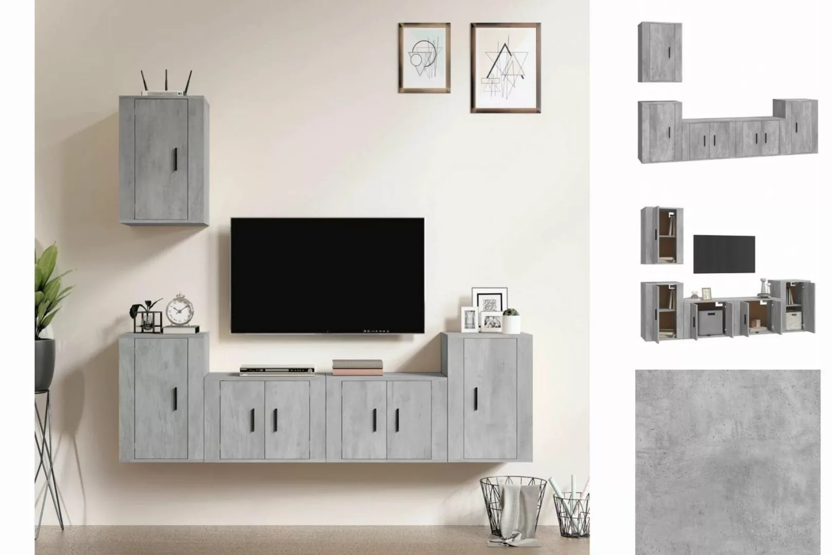 vidaXL TV-Schrank 5-tlg TV-Schrank-Set Betongrau Spanplatte TV-Lowboard Fer günstig online kaufen