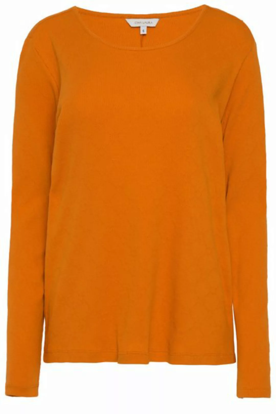 Gina Laura Longsleeve Shirt Ajour-Rippjersey tailliert Rundhals Langarm günstig online kaufen