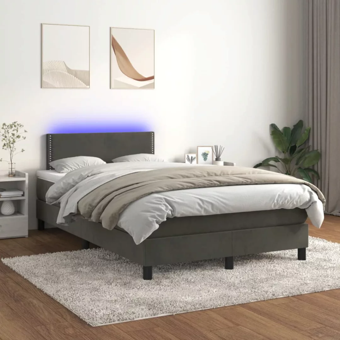 Vidaxl Boxspringbett Mit Matratze & Led Dunkelgrau 120x200 Cm Samt günstig online kaufen