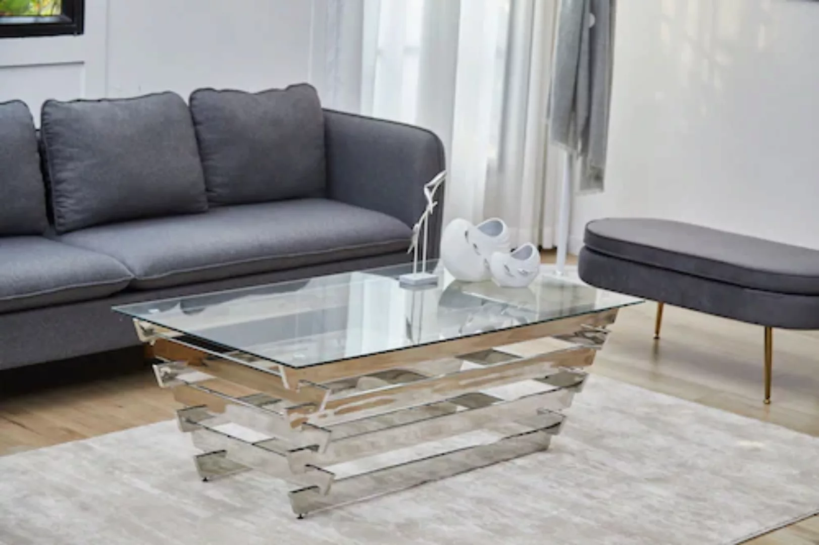 SalesFever Couchtisch, mit Design-Gestell aus Stainless Steel günstig online kaufen