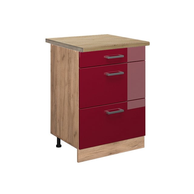 Vicco Unterschrank R-Line, Bordeaux Hochglanz/Goldkraft Eiche, 60 cm mit Sc günstig online kaufen