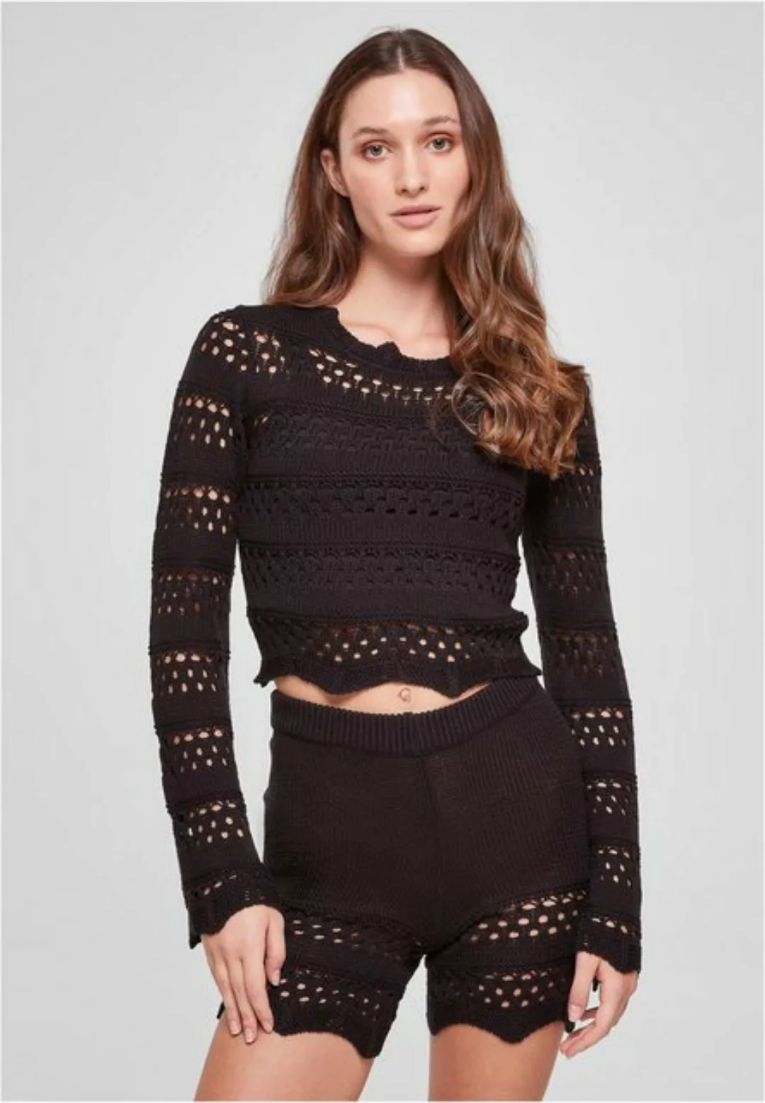 URBAN CLASSICS Kapuzenpullover Damen Ladies Cropped Crochet Knit Sweater (1 günstig online kaufen