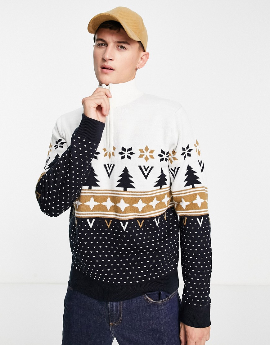 Threadbare – Pullover mit kurzem Reißverschluss und Fairisle-Pullover in Ma günstig online kaufen