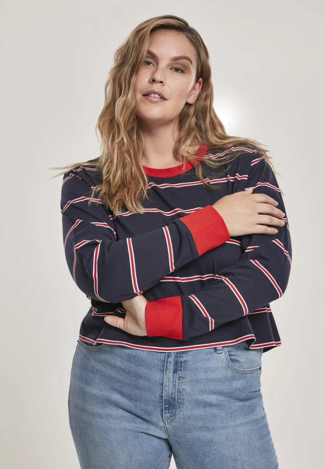 URBAN CLASSICS Langarmshirt "Damen Ladies Short Yarn Dyed Skate Stripe LS", günstig online kaufen